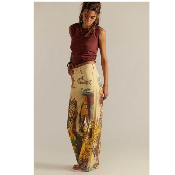 Free People We The Free Tinsley Baggy Jeans Beach Scene - Picture 7 of 14